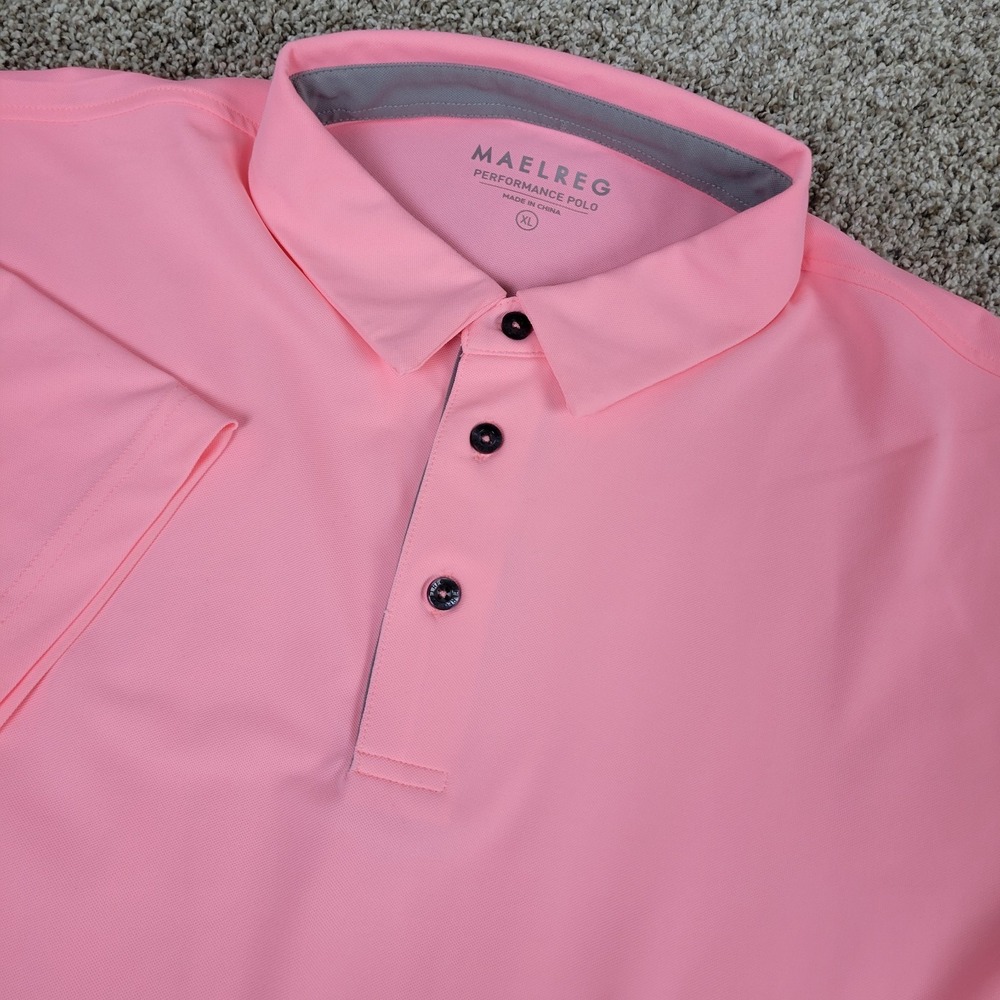 Maelreg Mens XL Solid Pink Performance Stretch Golf Polo‎ Short Sleeve
